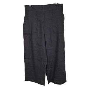 Flax 100% Linen Black Wide Leg Lagenlook Trousers Pockets S
